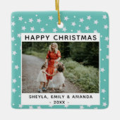 Festive Fun Turquoise Star Pattern Foto Keramisch Ornament (Voorkant)