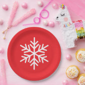 Festive Fun White Nordic Snowflake On Bright Red Papieren Bordje (Feest)