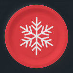 Festive Fun White Nordic Snowflake On Bright Red Papieren Bordje<br><div class="desc">This colorful,  modern festive seasonal design features an alpine snowflake against a background of bright red.</div>