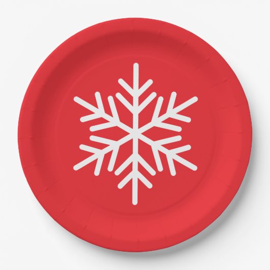Festive Fun White Nordic Snowflake On Bright Red Papieren Bordje (Voorkant)