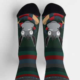 Festive Fun Winter Donkey Illustration Dark Green Sokken