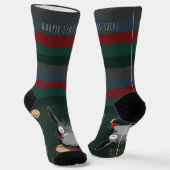 Festive Fun Winter Donkey Illustration Dark Green Sokken (Gebogen)