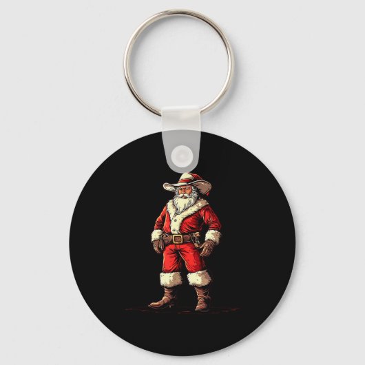 Festive Fun With A Christmas Cowboy As Santa Claus Sleutelhanger (Voorkant)