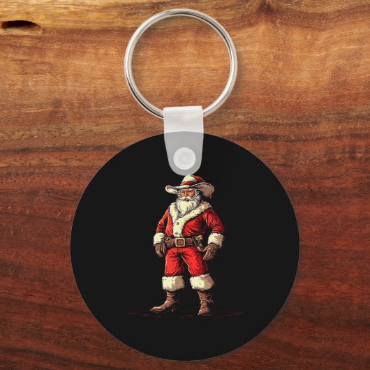 Festive Fun With A Christmas Cowboy As Santa Claus Sleutelhanger (Voorkant)