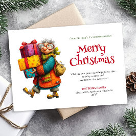 Festive Fun Woman Custom Printable Xmas Greeting Feestdagenkaart