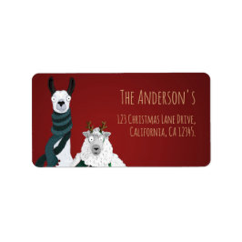Festive Funny Chic Llama & Sheep Return Address Etiket