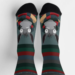 Festive Funny Cute Donkey Turquoise Grey  Sokken