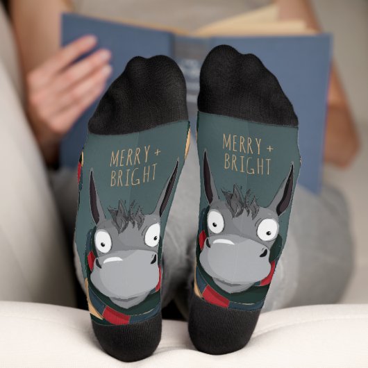 Festive Funny Cute Donkey Turquoise Grey  Sokken (Onderkant)