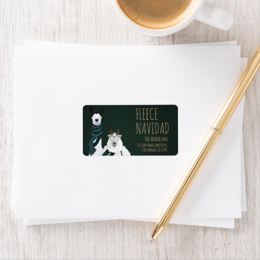 Festive Funny Llama & Sheep Fleece Navidad Punny Etiket (Insitu)
