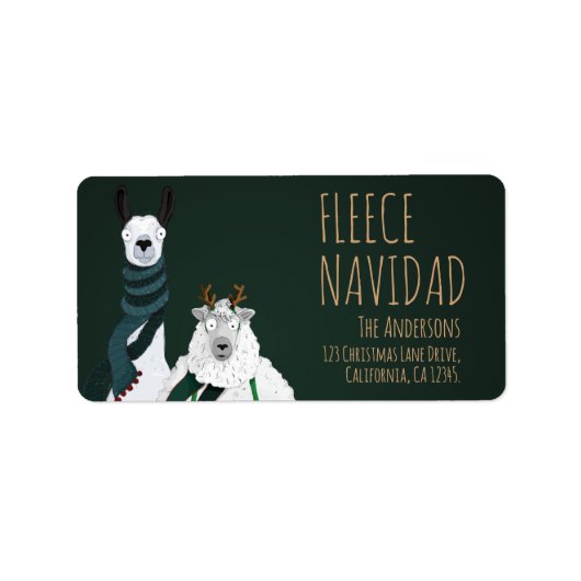 Festive Funny Llama & Sheep Fleece Navidad Punny Etiket (Voorkant)