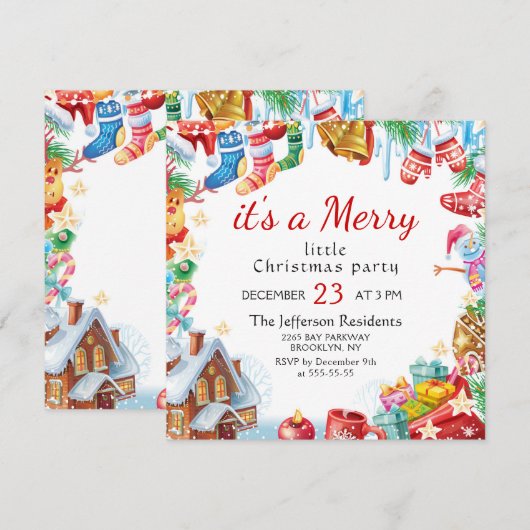 Festive Funny Merry Little Kerstparty Holiday Kaart (Voorkant / Achterkant)