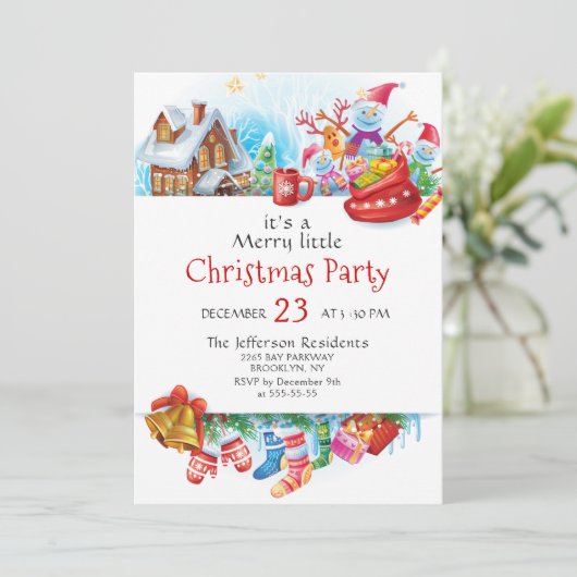 Festive Funny Merry Little Kerstparty Holiday Kaart (Staand voorkant)