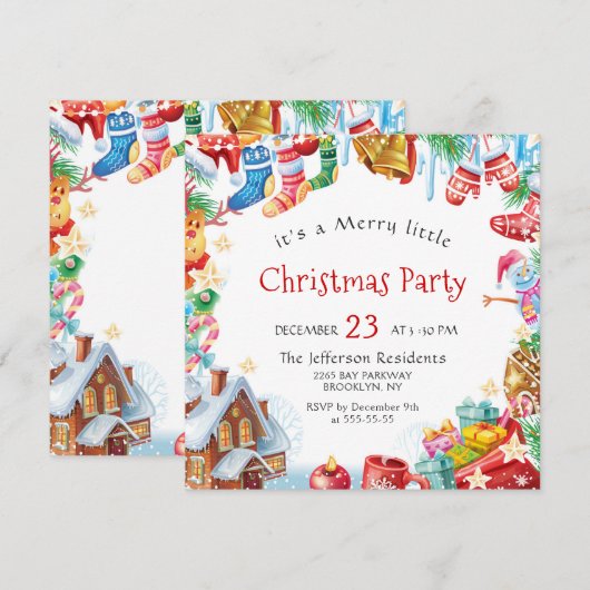 Festive Funny Merry Little Kerstparty Holiday Kaart (Voorkant / Achterkant)