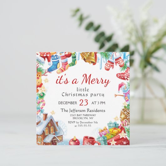 Festive Funny Merry Little Kerstparty Holiday Kaart (Staand voorkant)