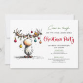 Festive funny reindeer Christmas party invite Kaart (Voorkant)