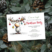 Festive funny reindeer Christmas party invite Kaart