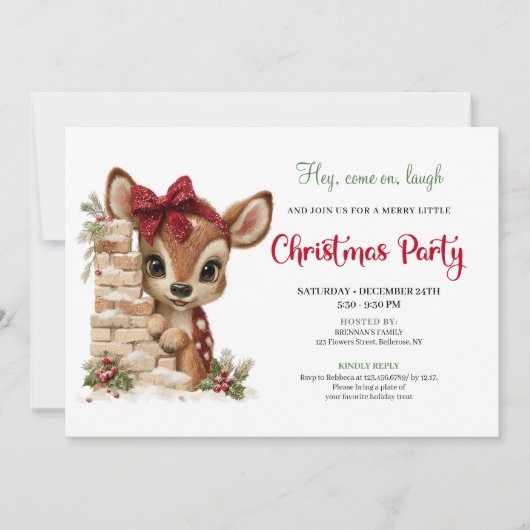 Festive funny reindeer holiday invite download kaart (Voorkant)