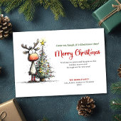 Festive Funny Reindeer Merry Christmas Card Feestdagenkaart