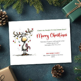 Festive Funny Reindeer Merry Christmas Design Feestdagenkaart