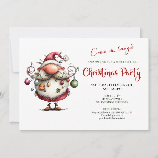 Festive Funny Santa Hand Lettered Party Invitation Kaart (Voorkant)