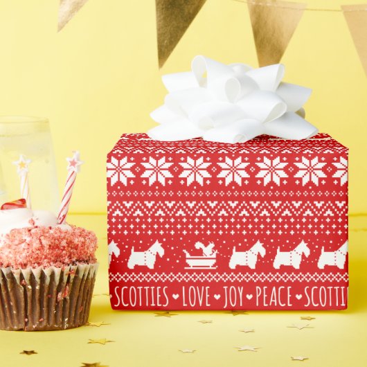 Festive Funny Scottish Terriers Kerstfeestdag Cadeaupapier (Verjaardagsfeest)