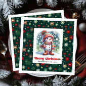 Festive funny snowman with snowflakes kids napkins servet
