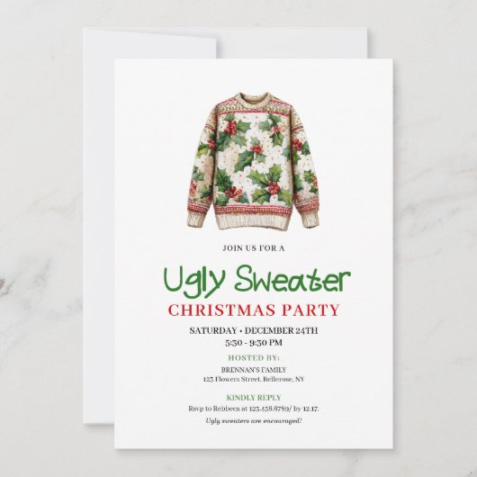 Festive Funny Ugly Sweater Christmas Invite Kaart (Voorkant)
