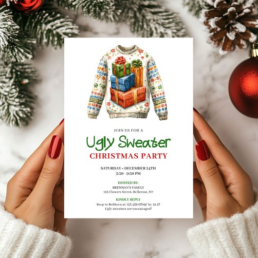 Festive funny ugly sweater party invitation kaart