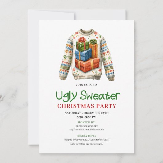 Festive funny ugly sweater party invitation kaart (Voorkant)