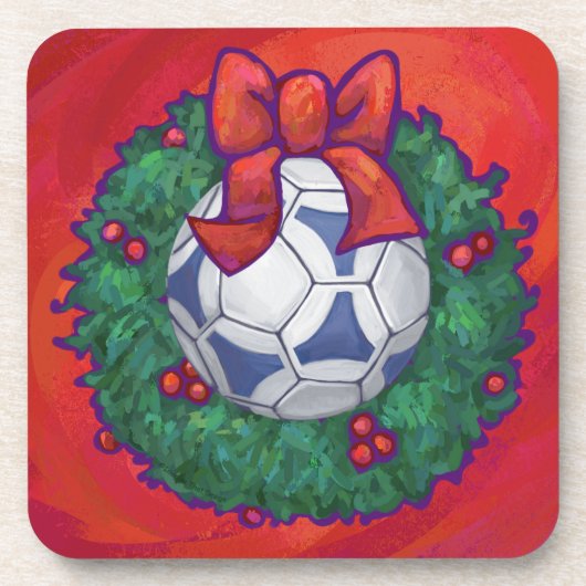 Festive Futbal in Wreath op Red Drankjes Onderzetter (Voorkant)