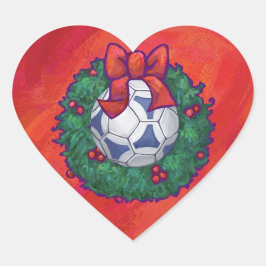 Festive Futbal in Wreath op Red Hart Sticker (Voorkant)
