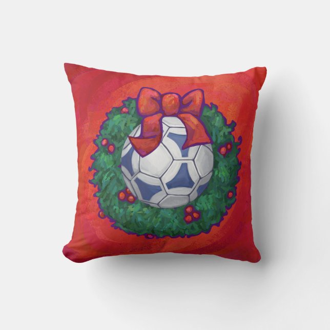 Festive Futbal in Wreath op Red Kussen (Voorkant)