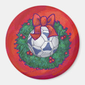 Festive Futbal in Wreath op Red Magneet (Voorkant)