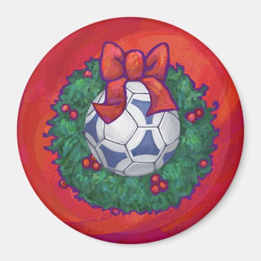 Festive Futbal in Wreath op Red Magneet (Voorkant)
