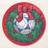 Festive Futbal in Wreath op Red Ronde Kartonnen Onderzetter (Voorkant)