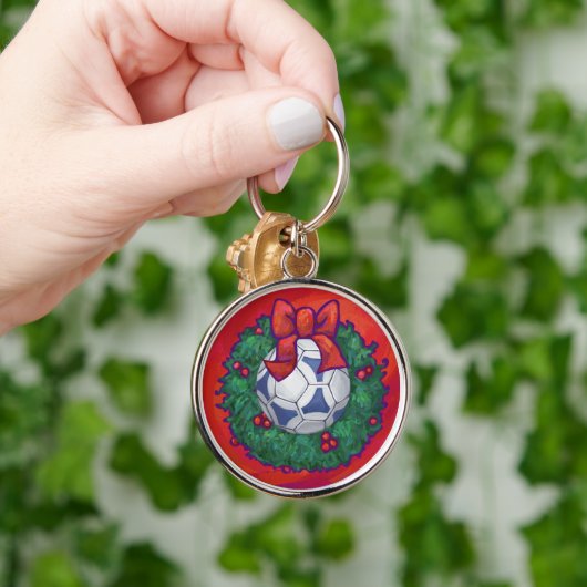 Festive Futbal in Wreath op Red Sleutelhanger (Hand)