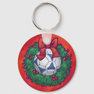 Festive Futbal in Wreath op Red Sleutelhanger