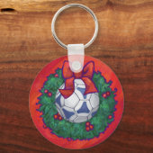 Festive Futbal in Wreath op Red Sleutelhanger (Voorkant)