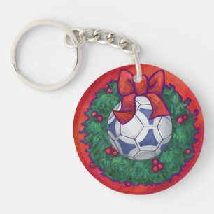 Festive Futbal in Wreath op Red Sleutelhanger