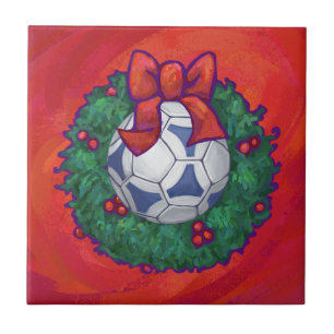 Festive Futbal in Wreath op Red Tegeltje