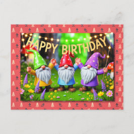 Festive Garden Gnomes Birthday Celebration Briefkaart