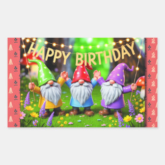 Festive Garden Gnomes Birthday Celebration Rechthoekige Sticker