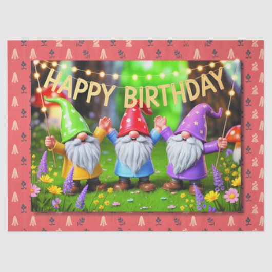 Festive Garden Gnomes Birthday Celebration Tissuepapier (Voorkant)