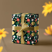Festive Garden Pattern Black Cadeaupapier