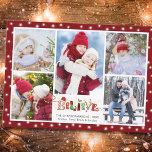 Festive GELEVE kerstgeest 5 Foto collage Feestdagenkaart<br><div class="desc">Kerstfotokerstkaart met een fotocollage van 5 afbeeldingen met een feestelijke titel GELOOFD, gevuld met kerstsfeer met leuke en griezelige kerstpictogrammen zoals Santa, elven en rendieren, enz., witte feestdagen en sprookjes, en uw keuze voor achtergrondkleur (het monster shows een rode kleur). WIJZIGINGEN: Verander de gepersonaliseerde stijlen van de tekstdoopvont, kleur, grootte...</div>
