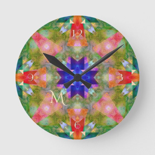 Festive Geometric Art Monogram Wall klok (Voorkant)