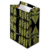 Festive Gift Wrap Green Black Pattern Medium Cadeauzakje (Voorkant Gekanteld)