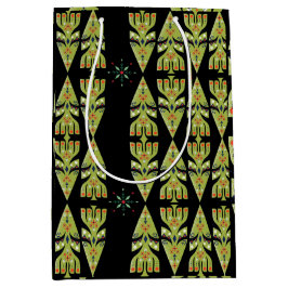 Festive Gift Wrap Green Black Pattern Medium Cadeauzakje