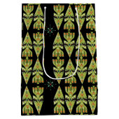 Festive Gift Wrap Green Black Pattern Medium Cadeauzakje (Achterkant)