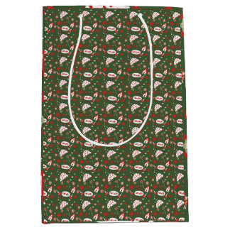 Festive Gift Wrap Green Black Pattern Medium Cadeauzakje